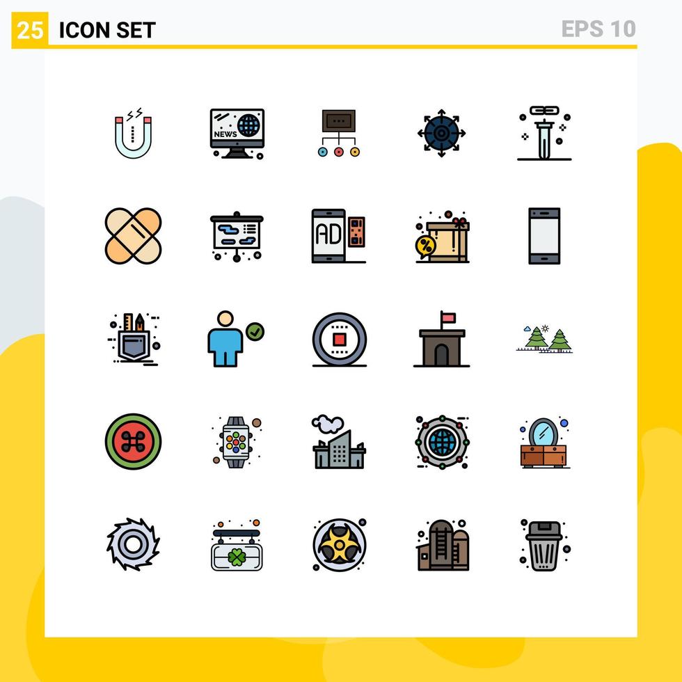 Editable Vector Line Pack of 25 Simple Filled line Flat Colors of point process network plan management Editable Vector Design Elements