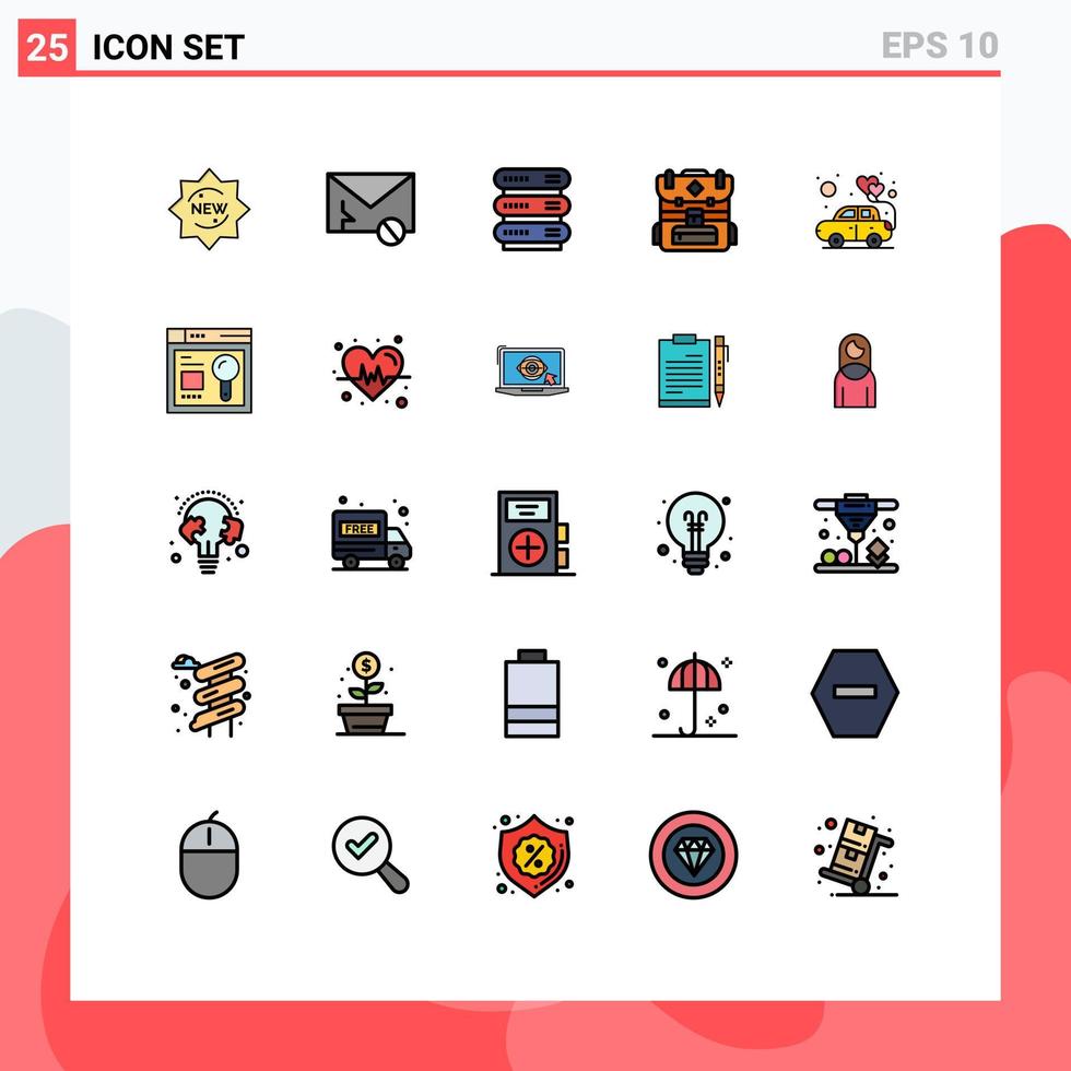 Set of 25 Modern UI Icons Symbols Signs for heart hiking spam camping storage Editable Vector Design Elements