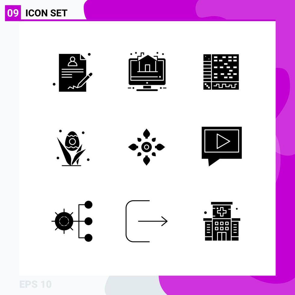 Group of 9 Modern Solid Glyphs Set for decorate easter application holiday egg Editable Vector Design Elements