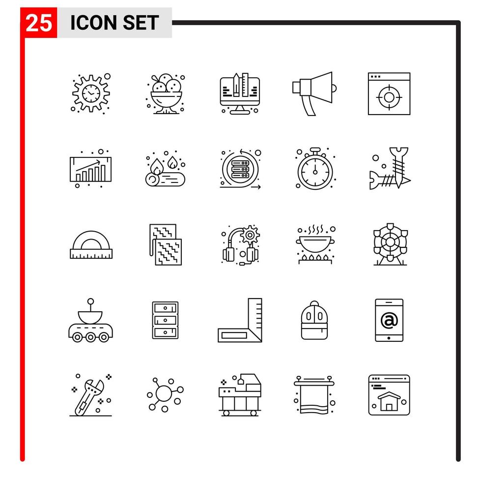 25 íconos generales para el diseño de sitios web, impresión y aplicaciones móviles 25 símbolos de contorno signos aislados en fondo blanco 25 icon pack creative black icon vector background