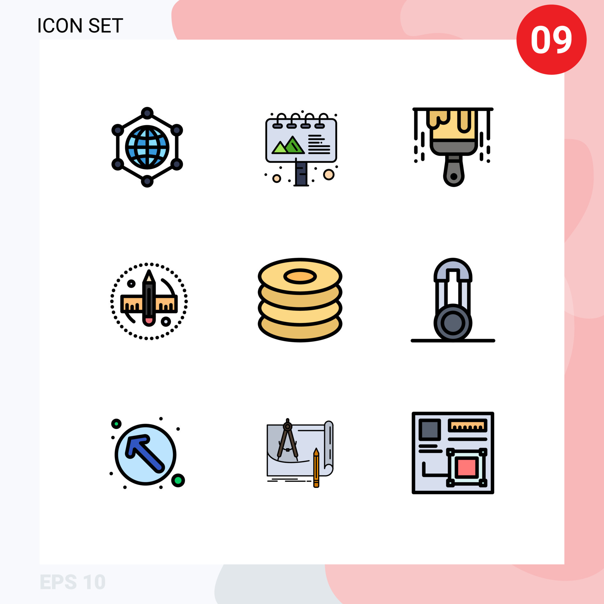 Set of 9 Vector Filledline Flat Colors on Grid for baby food paint