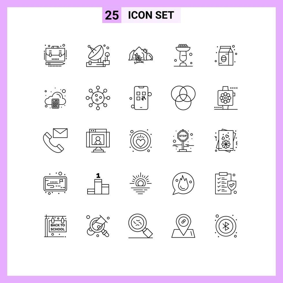 conjunto de 25 iconos de interfaz de usuario modernos símbolos signos para cupsakes espacio de cocina para hornear elementos de diseño vectorial editables de montaña vector