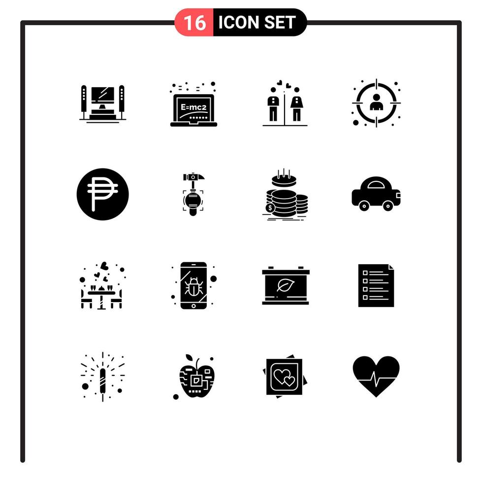 16 User Interface Solid Glyph Pack of modern Signs and Symbols of goal profile men manager girl Editable Vector Design Elements