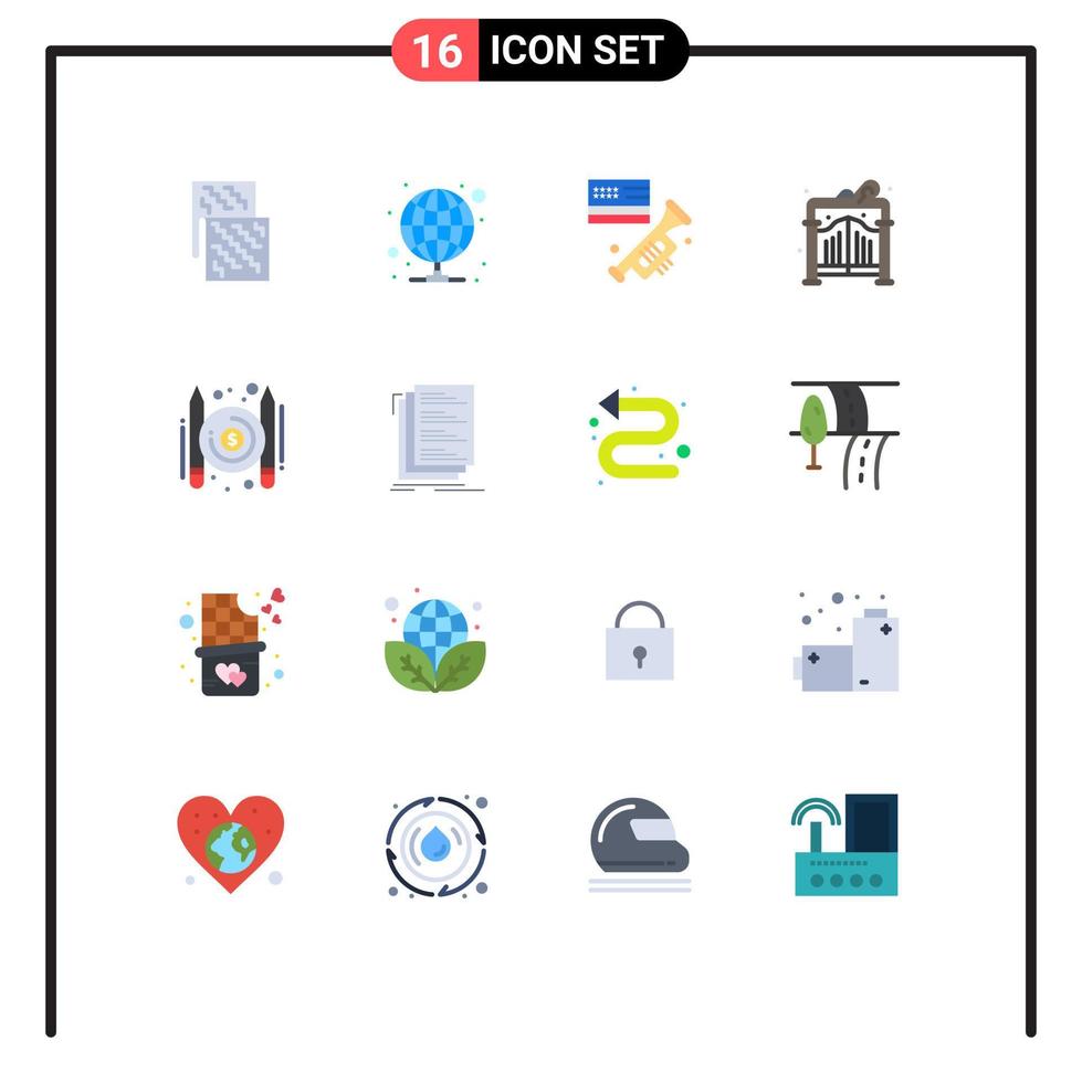 Set of 16 Modern UI Icons Symbols Signs for paid garden server park american Editable Pack of Creative Vector Design Elements