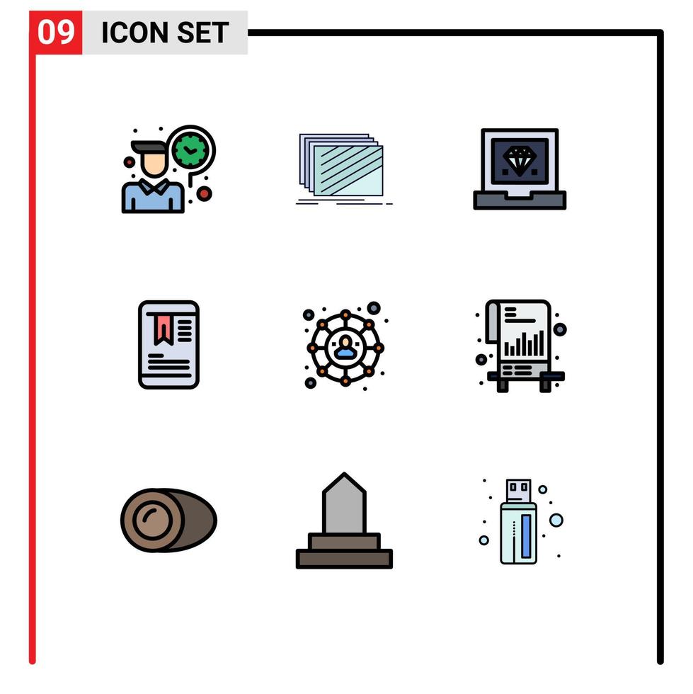 conjunto de 9 paquetes de colores planos de línea de llenado comercial para texturas de educación social programación de etiquetas elementos de diseño vectorial editables vector