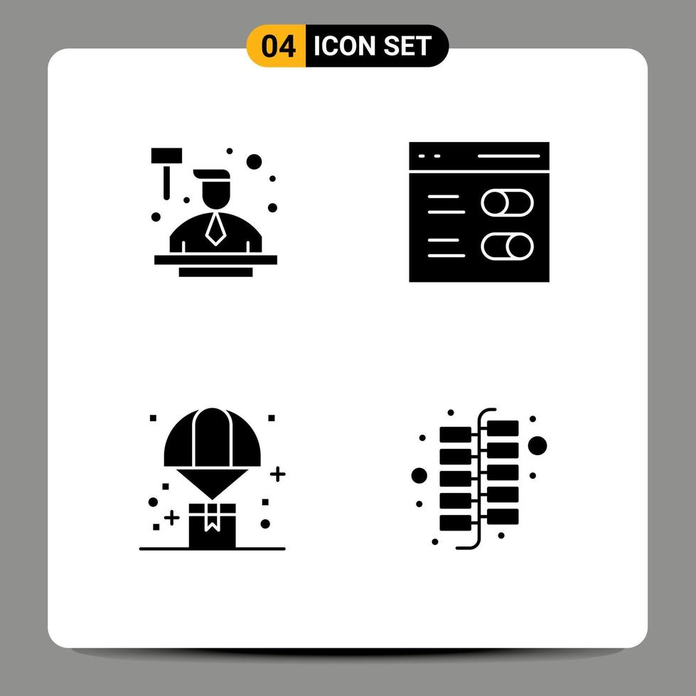 Set of 4 Commercial Solid Glyphs pack for auction delivery law settings parachute Editable Vector Design Elements