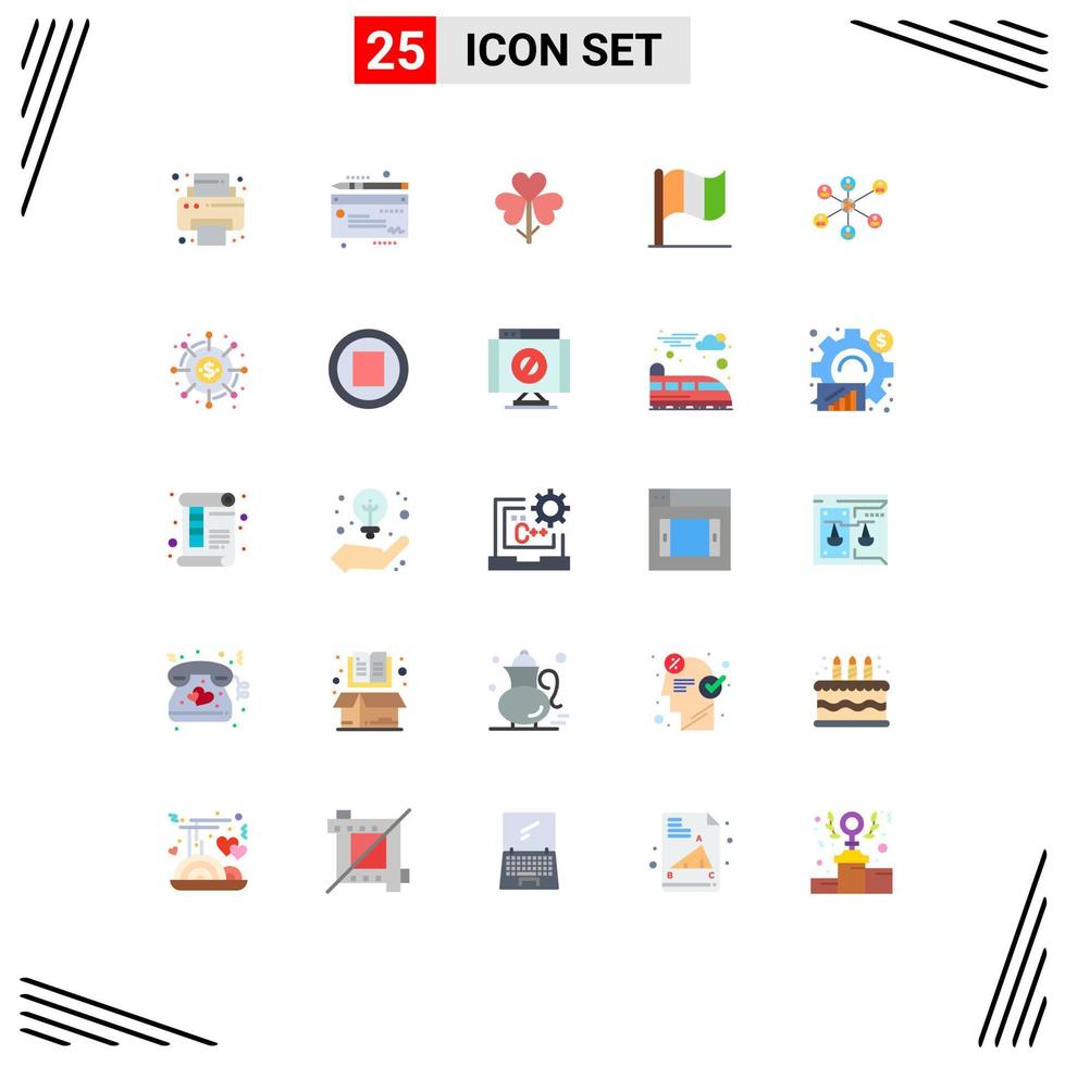 Pictogram Set of 25 Simple Flat Colors of group internet floral wlan ireland Editable Vector Design Elements