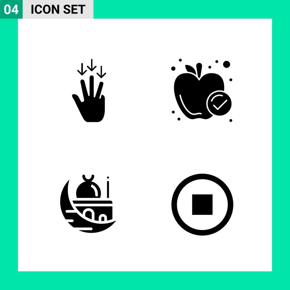 paquete de 4 símbolos de glifo de conjunto de iconos de estilo sólido para imprimir signos creativos aislados en fondo blanco 4 conjunto de iconos fondo de vector de icono negro creativo