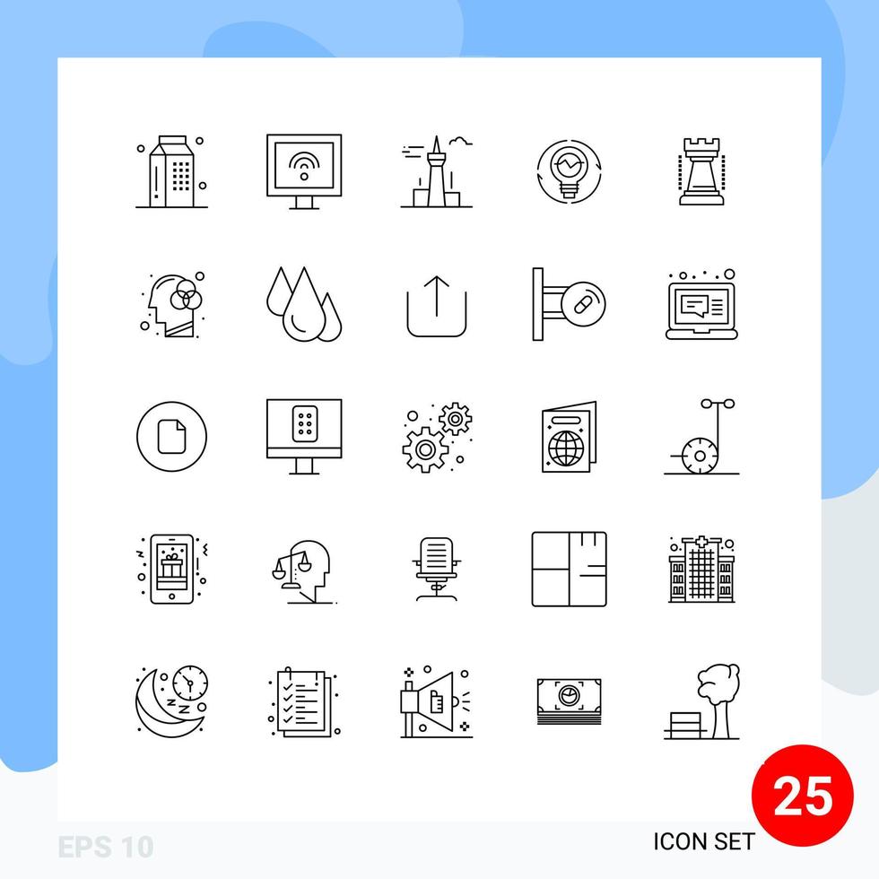 25 Thematic Vector Lines and Editable Symbols of idea concept tv bulb tower Editable Vector Design Elements
