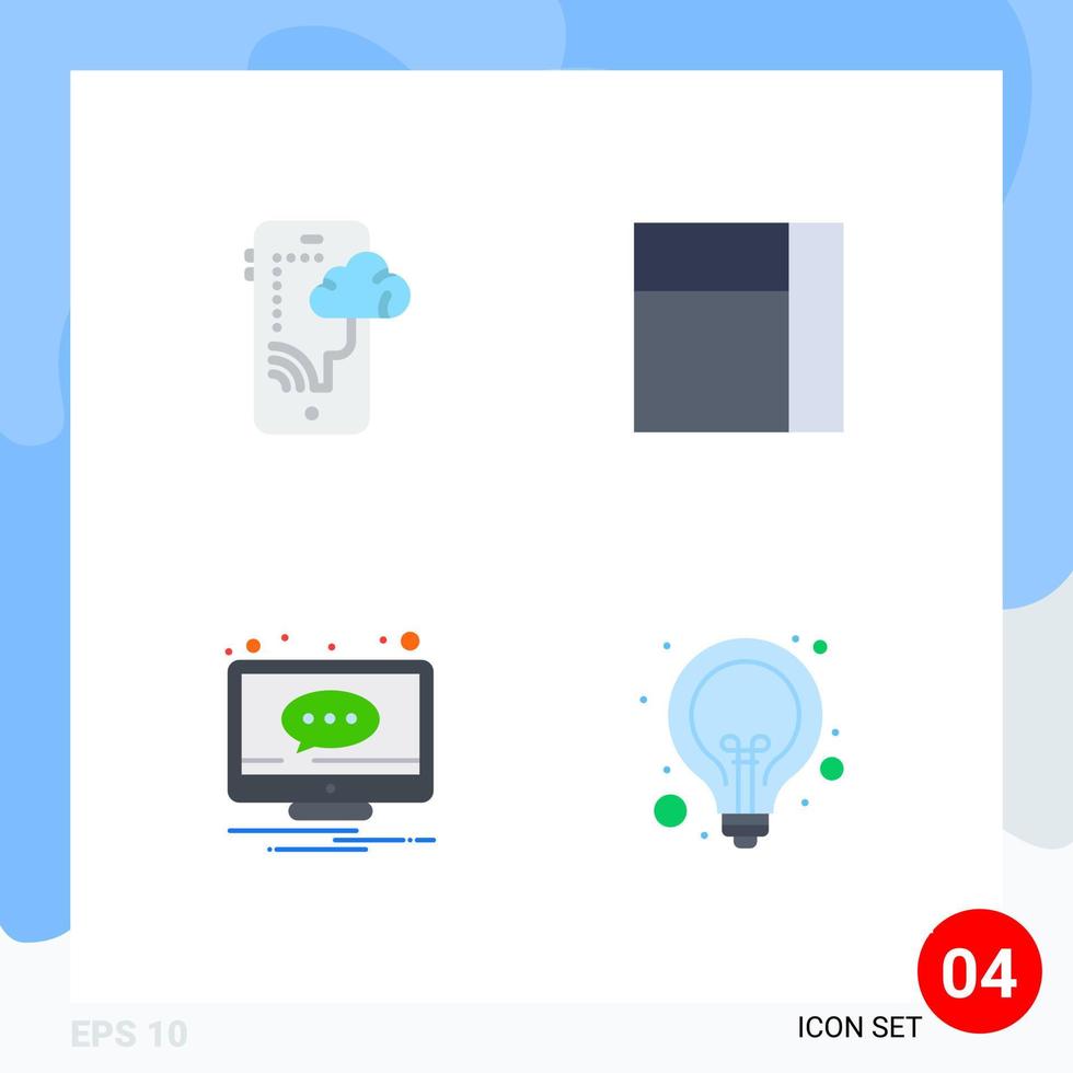 4 Universal Flat Icons Set for Web and Mobile Applications cloud notification technology chat bulb Editable Vector Design Elements