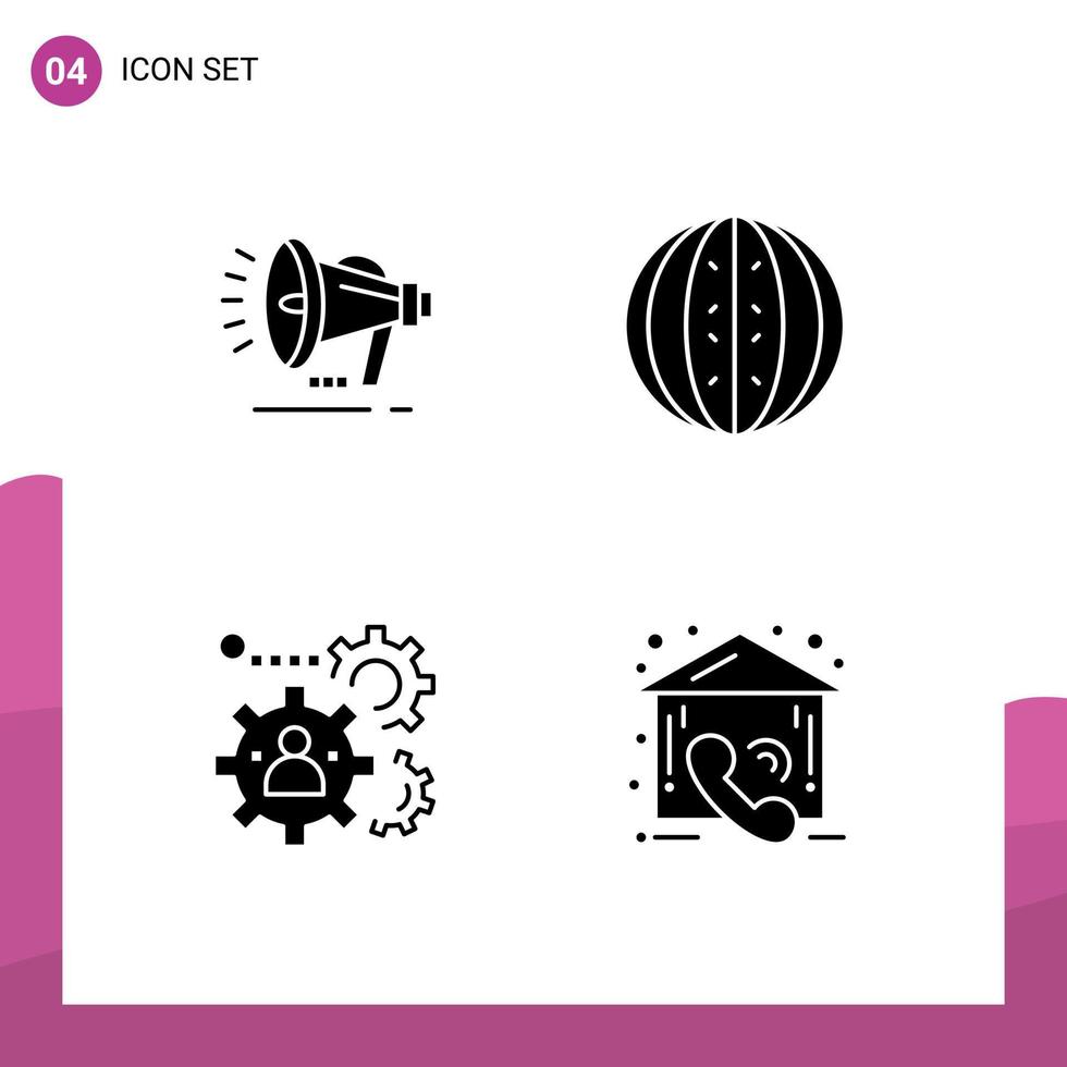 Group of 4 Modern Solid Glyphs Set for speaker human announcement fruit production Editable Vector Design Elements