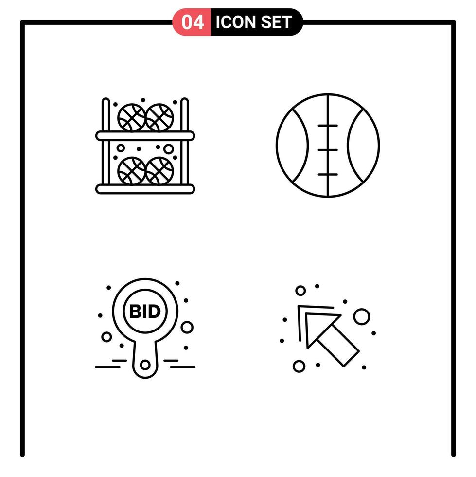 conjunto moderno de 4 colores planos de línea de relleno pictografía de elementos de diseño vectorial editables de etiqueta deportiva de jugador de oferta de pelota vector