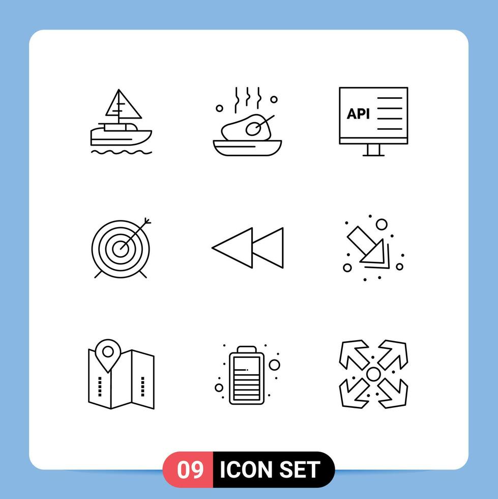 Pack of 9 Modern Outlines Signs and Symbols for Web Print Media such as focus dart roasted target develop Editable Vector Design Elements