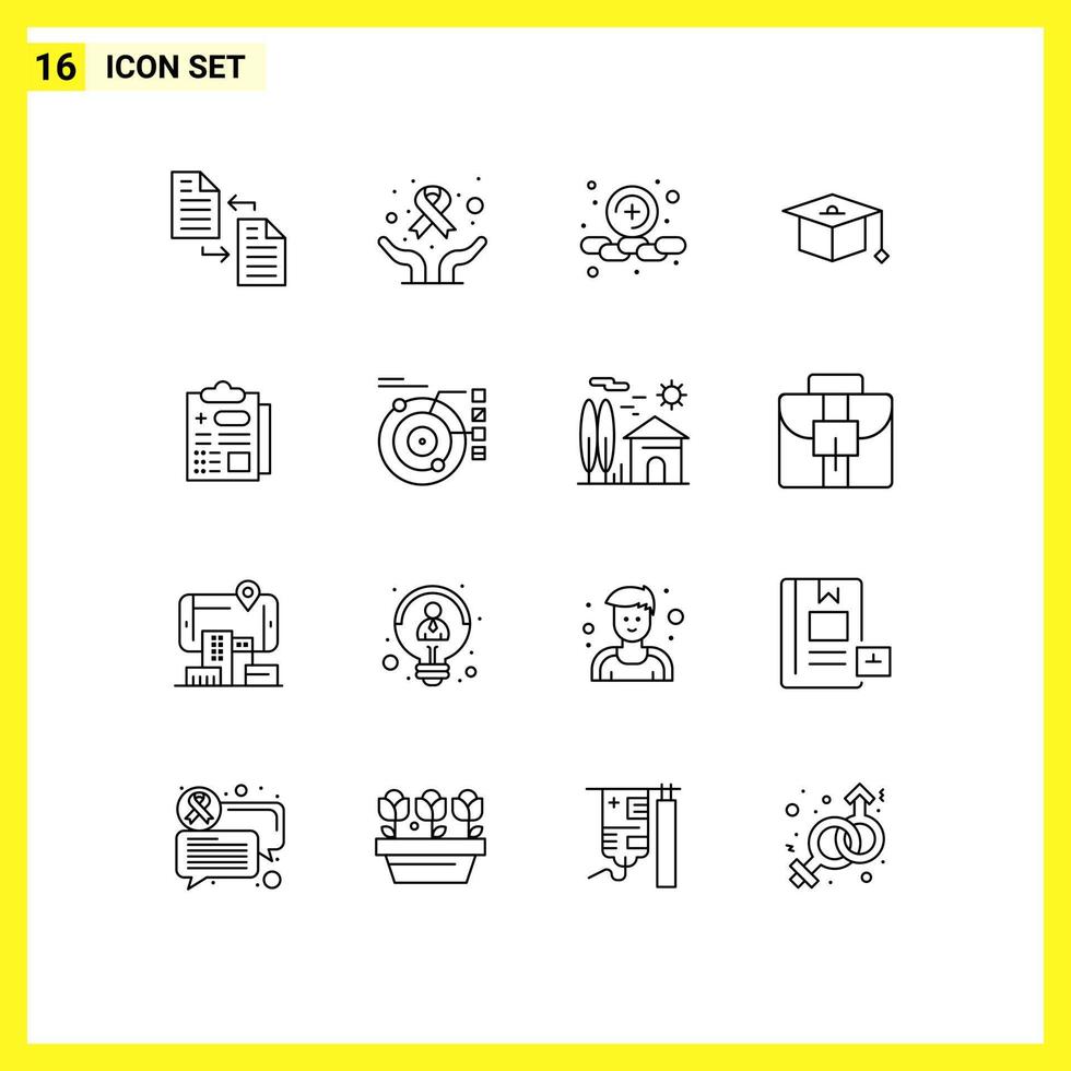 Set of 16 modern ui icons symbols signs for report healthcare world day