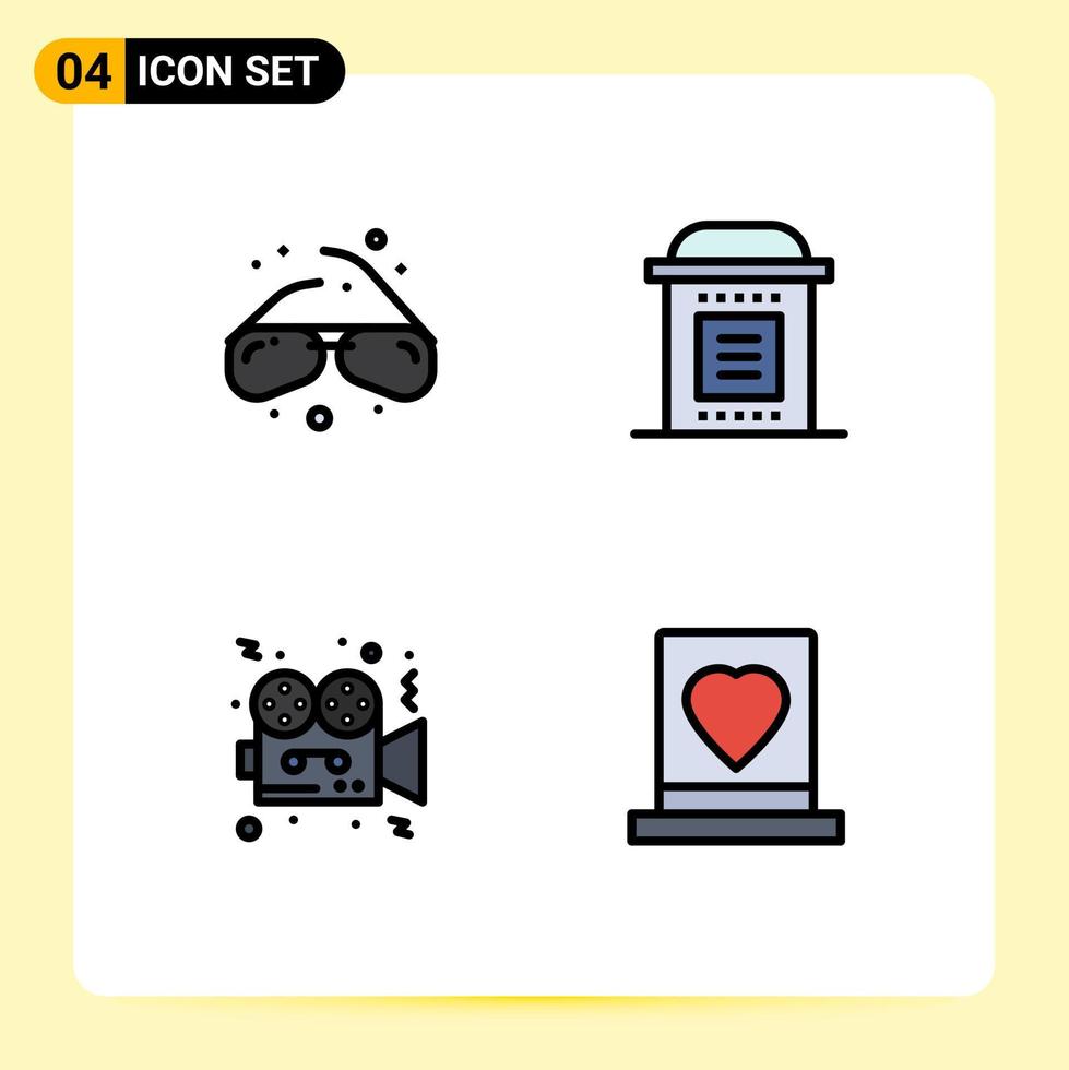 paquete de 4 signos y símbolos de colores planos de línea de relleno modernos para medios de impresión web como gafas película geek elementos de diseño de vectores editables de video de halloween