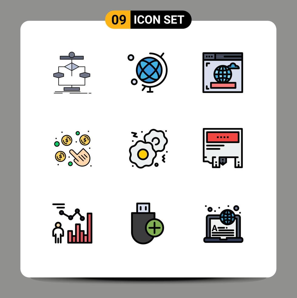 Group of 9 Modern Filledline Flat Colors Set for fast cookies browser money pay Editable Vector Design Elements