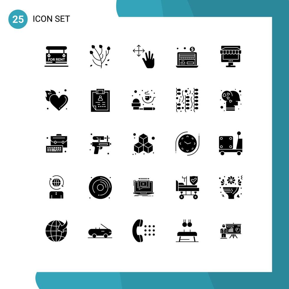 conjunto de pictogramas de 25 glifos sólidos simples de comercio electrónico de compras economía empresarial de tres dólares elementos de diseño vectorial editables vector