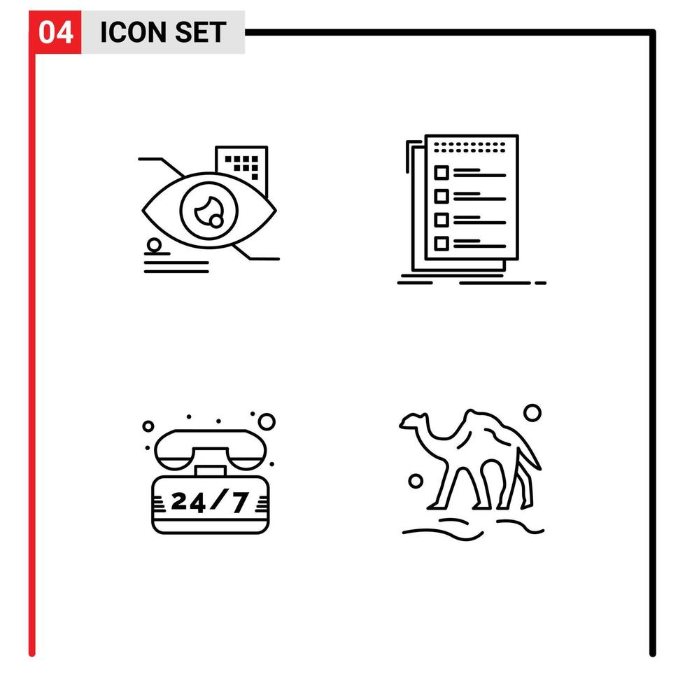 Set of 4 Modern UI Icons Symbols Signs for eye help technology list telephone Editable Vector Design Elements