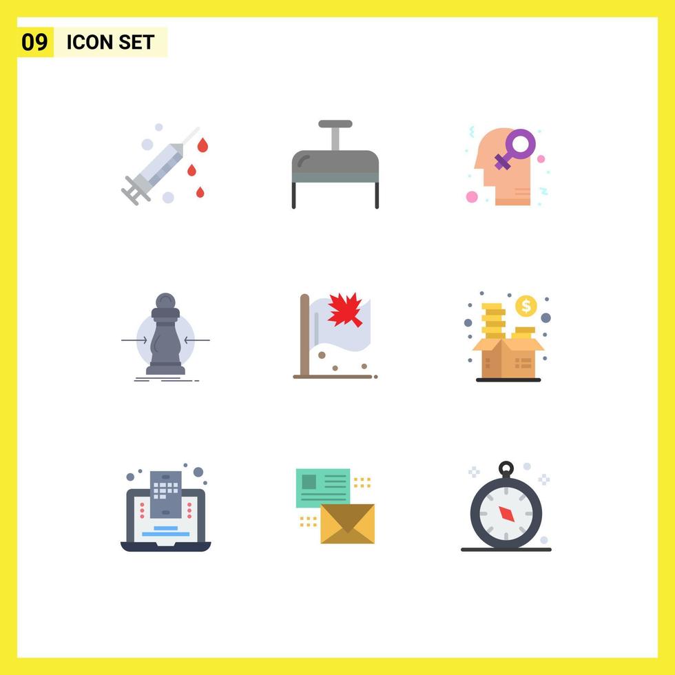 Flat Color Pack of 9 Universal Symbols of leaf flag homophile reduce expense Editable Vector Design Elements