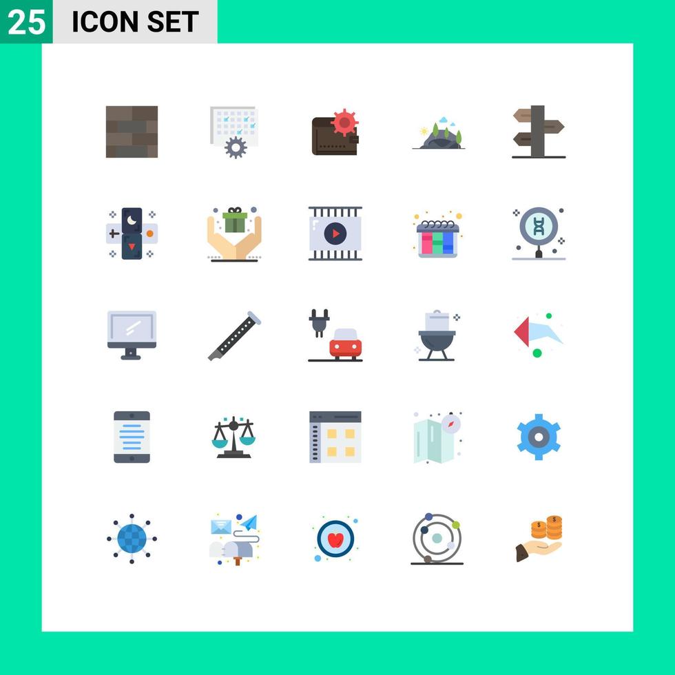 Pictogram Set of 25 Simple Flat Colors of landscape making timing purse money Editable Vector Design Elements