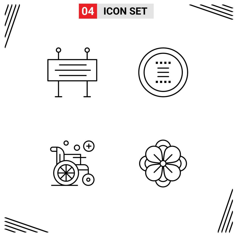 Pack of 4 creative Filledline Flat Colors of construction banner medical under construction barrier hamburger wheel chair Editable Vector Design Elements