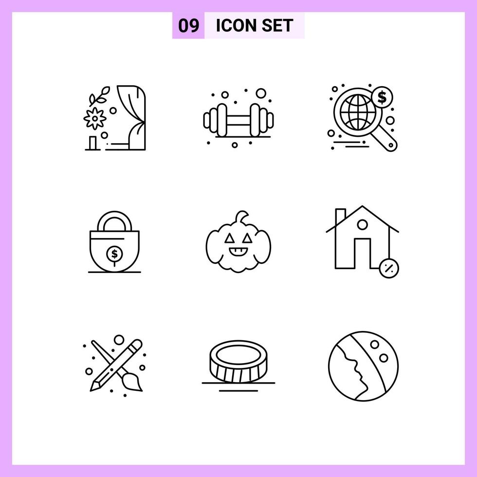 9 Icons in Line Style. Outline Symbols on White Background. Creative Vector Signs for Web mobile and Print.