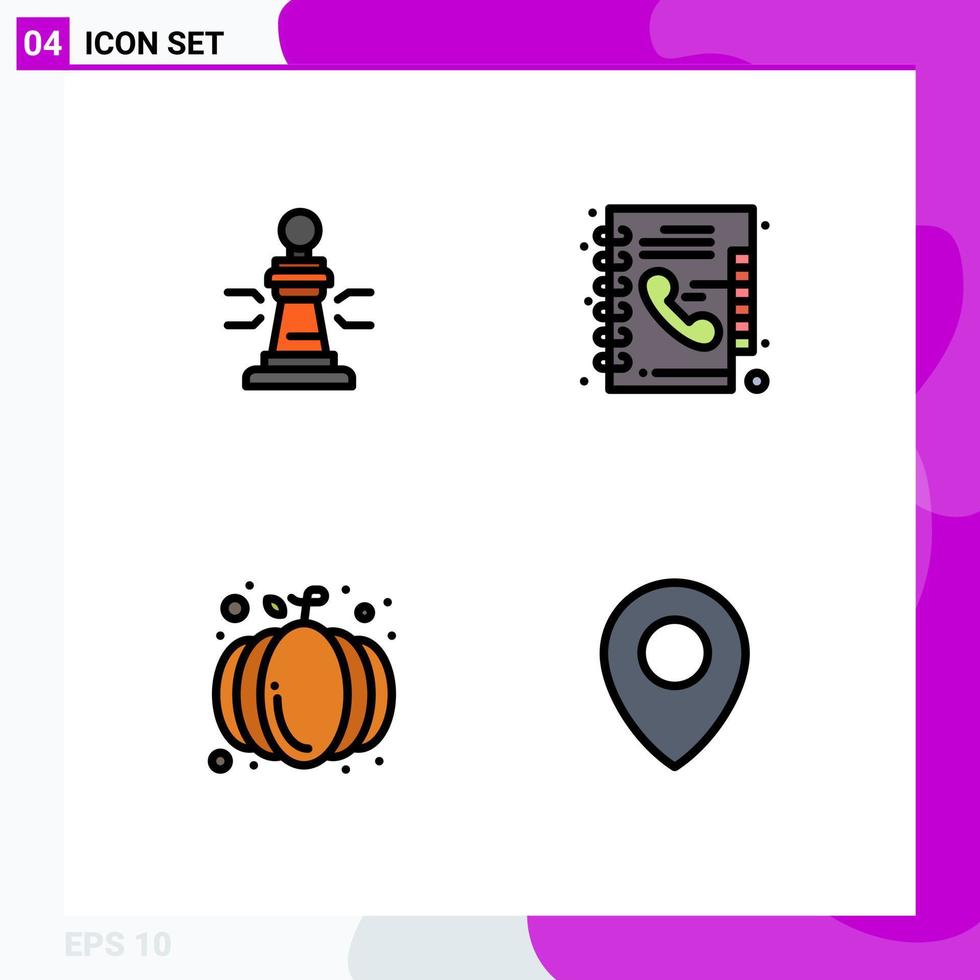 Universal Icon Symbols Group of 4 Modern Filledline Flat Colors of chess autumn king directory harvest Editable Vector Design Elements