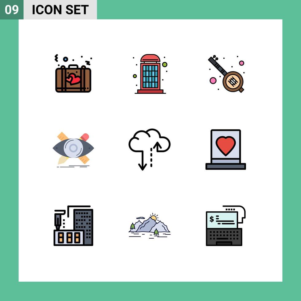 paquete de iconos de vector de stock de 9 signos y símbolos de línea para herramientas ilustración llamada diseñador fiesta elementos de diseño vectorial editables