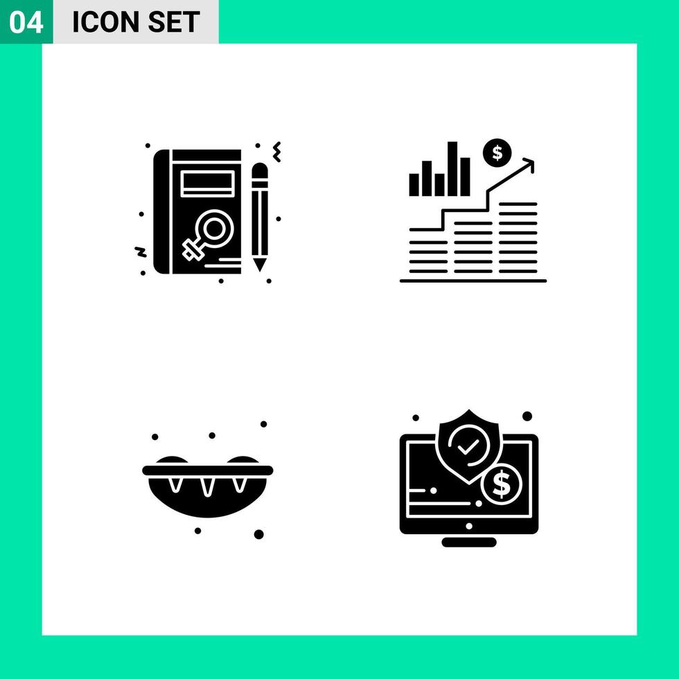 Pack of 4 Solid Style Icon Set Glyph Symbols for print Creative Signs Isolated on White Background 4 Icon Set Creative Black Icon vector background