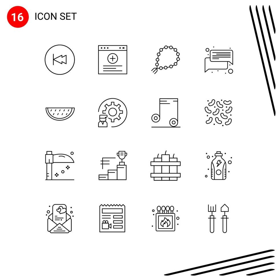 paquete de iconos vectoriales de stock de 16 signos y símbolos de línea para frutas hablar misbaha conversación elementos de diseño vectorial editables musulmanes vector