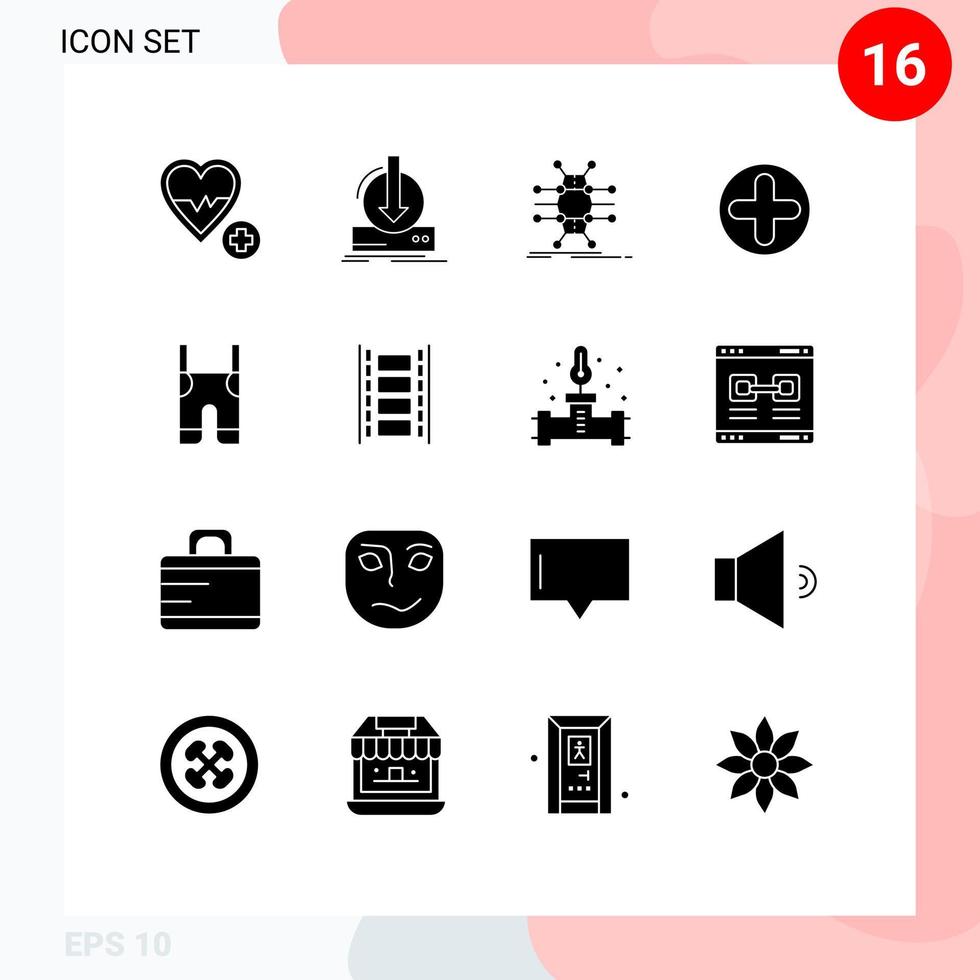 Solid Glyph Pack of 16 Universal Symbols of medical sign game plus network Editable Vector Design Elements