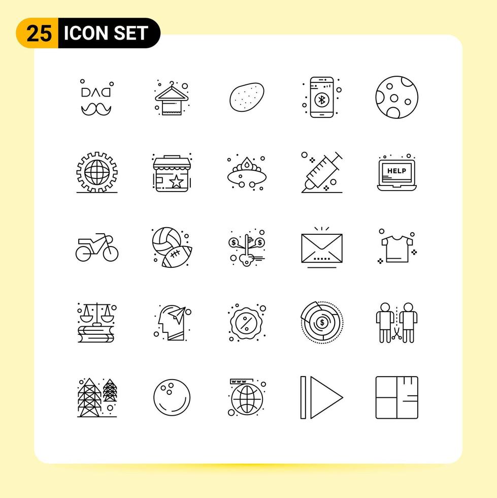 Stock Vector Icon Pack of 25 Line Signs and Symbols for coding nature patato moon share Editable Vector Design Elements