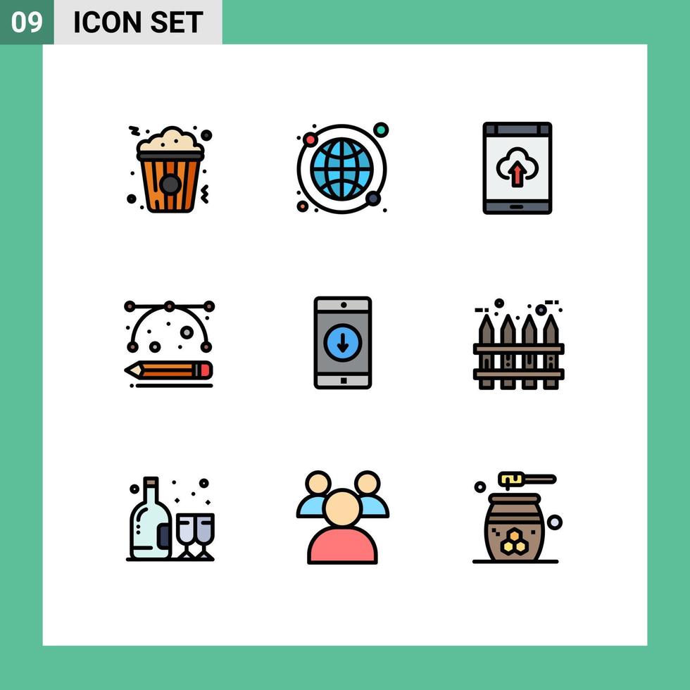 Modern Set of 9 Filledline Flat Colors and symbols such as application development tools app designing tools upload Editable Vector Design Elements