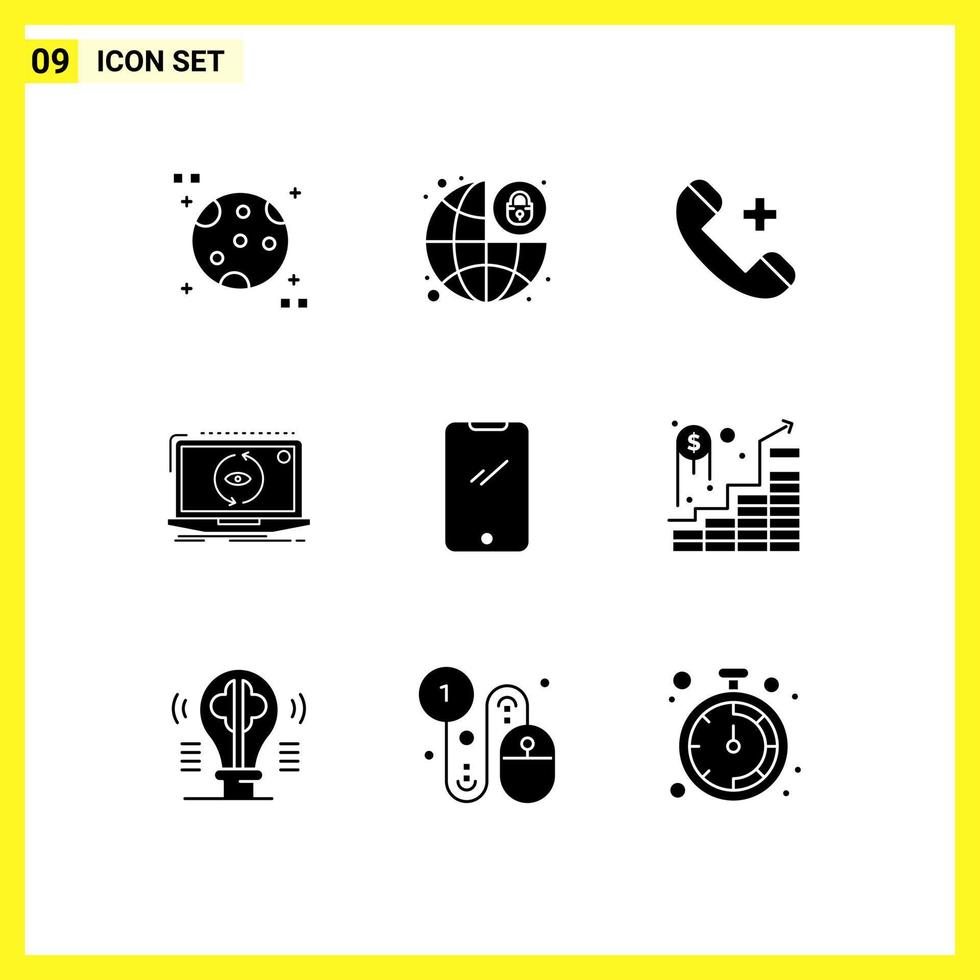 Set of 9 Modern UI Icons Symbols Signs for phone software ring new app Editable Vector Design Elements