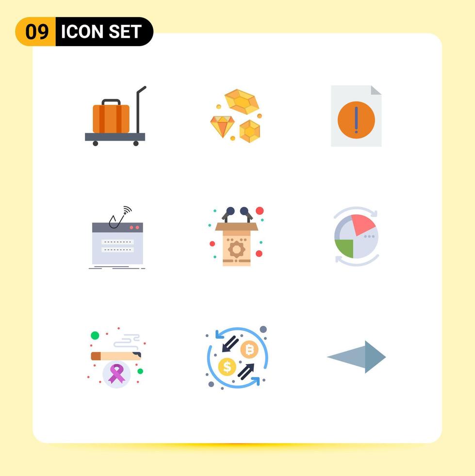 9 Universal Flat Color Signs Symbols of presentation theft alert password internet Editable Vector Design Elements