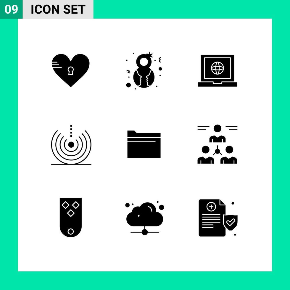 grupo universal de símbolos de icono de 9 glifos sólidos modernos de elementos de diseño de vector editables de aire de gota de mujer de señal de carpeta