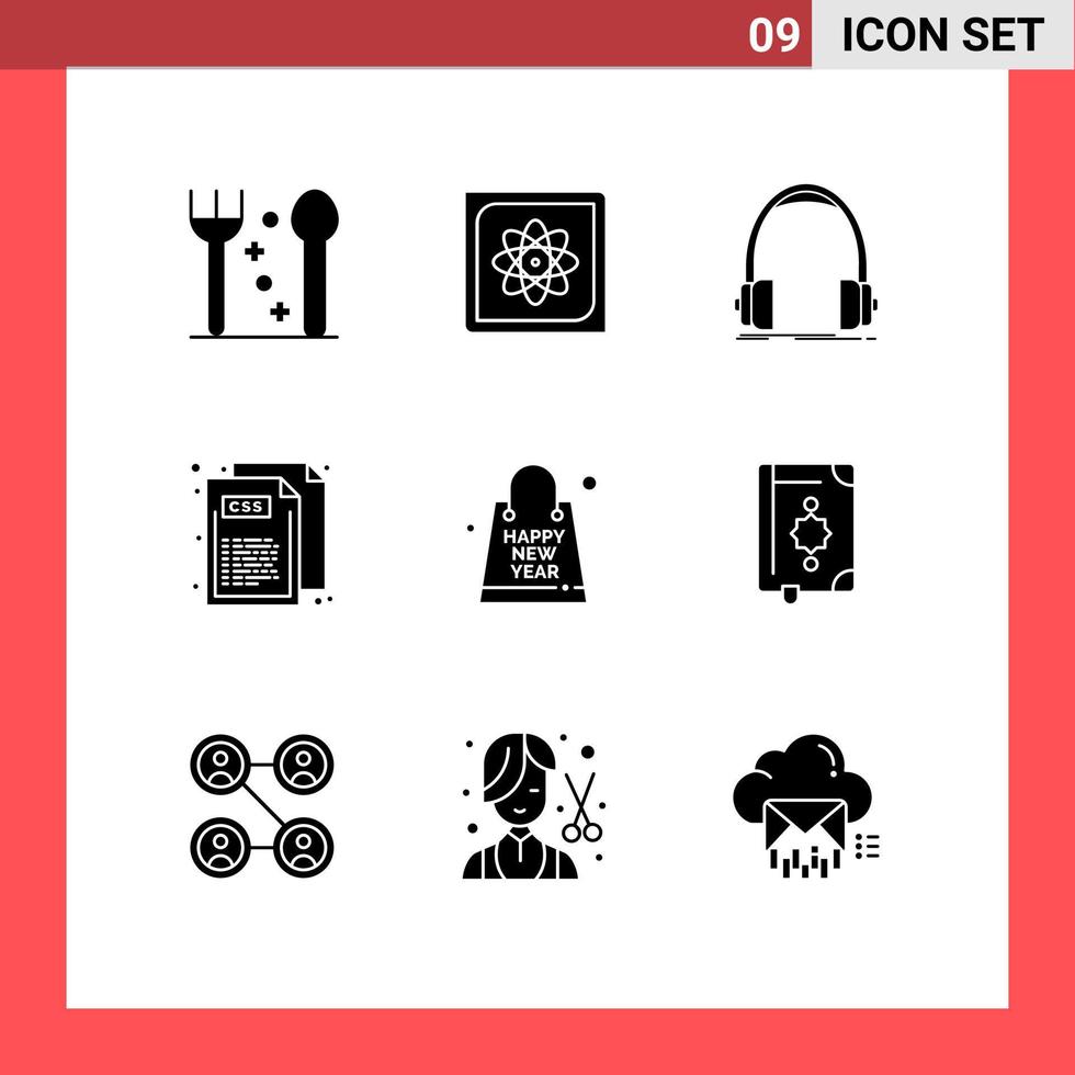 Pack of 9 creative Solid Glyphs of bag web audio css studio Editable Vector Design Elements