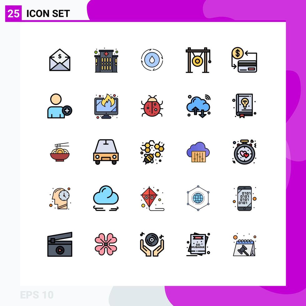 25 Thematic Vector Filled line Flat Colors and Editable Symbols of card music energy instrument audio Editable Vector Design Elements