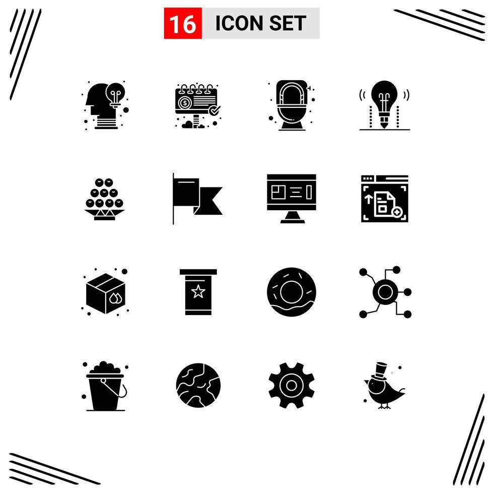 16 Creative Icons Modern Signs and Symbols of food solution bathroom light idea Editable Vector Design Elements