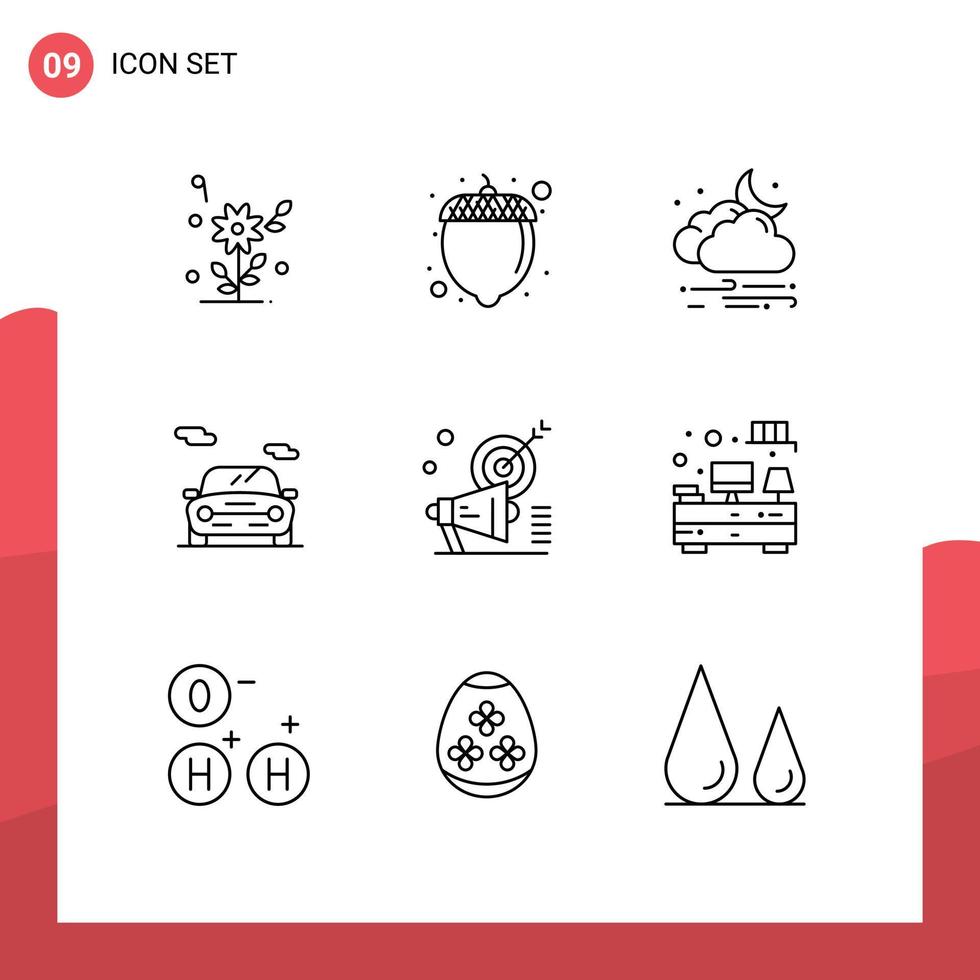 User Interface Pack of 9 Basic Outlines of megaphone vehicle wind transport auto Editable Vector Design Elements