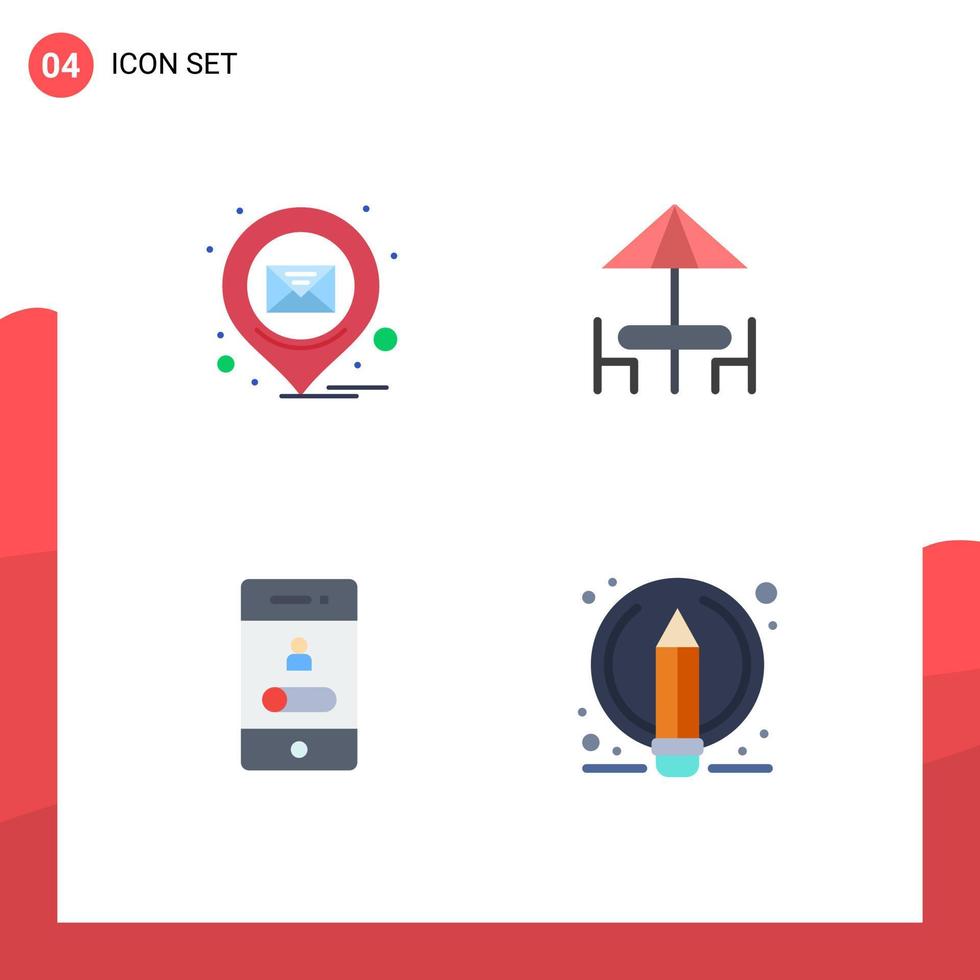 4 paquete de iconos planos de interfaz de usuario de signos y símbolos modernos de muebles de mensajes móviles de correo electrónico elementos de diseño de vectores editables para teléfonos inteligentes