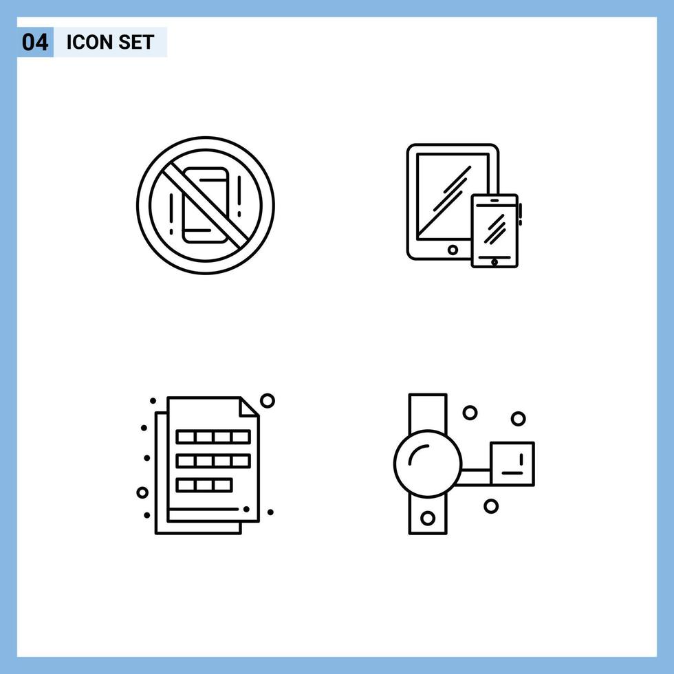 4 Thematic Vector Filledline Flat Colors and Editable Symbols of avoid phone off business extension Editable Vector Design Elements