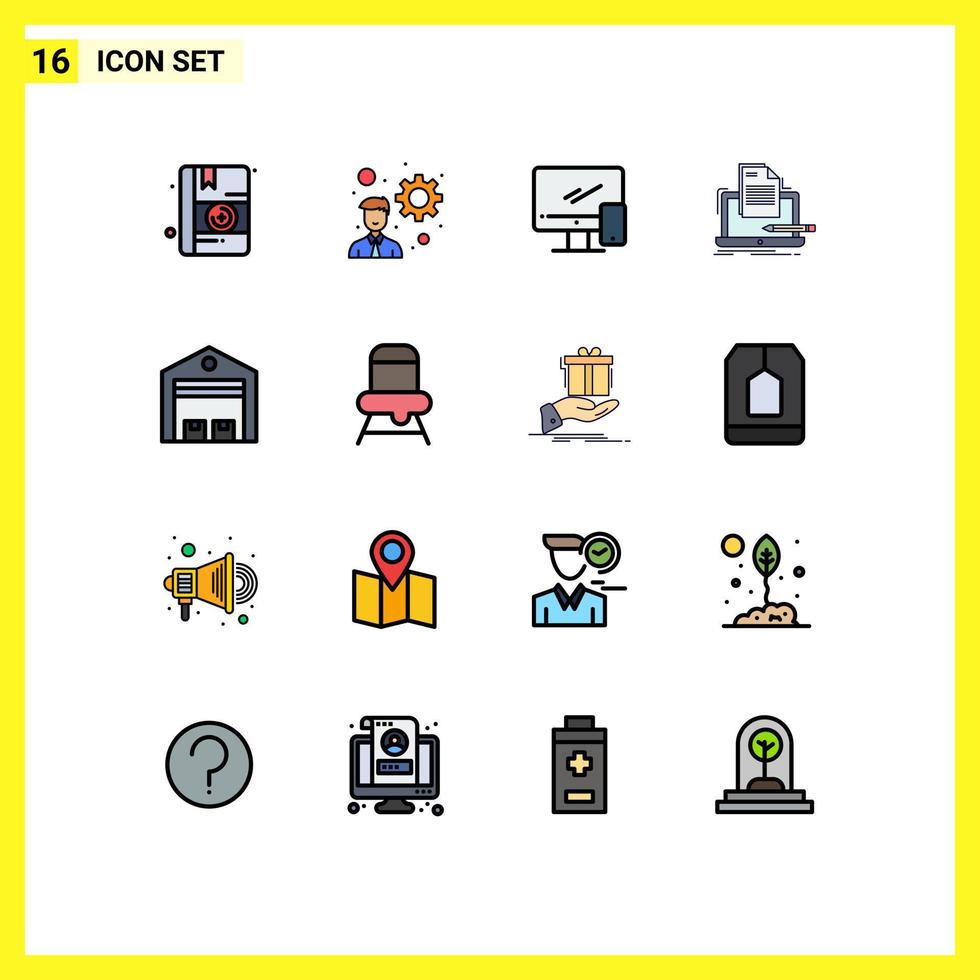 Pictogram Set of 16 Simple Flat Color Filled Lines of logistic paper device list coding Editable Creative Vector Design Elements