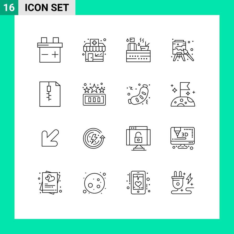 User Interface Pack of 16 Basic Outlines of fun zip wellness document paint Editable Vector Design Elements