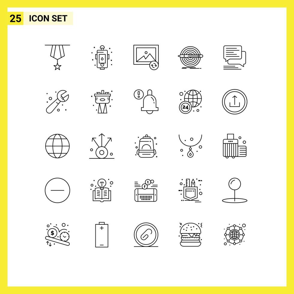 Line Pack of 25 Universal Symbols of target pencil emergency goal sync Editable Vector Design Elements