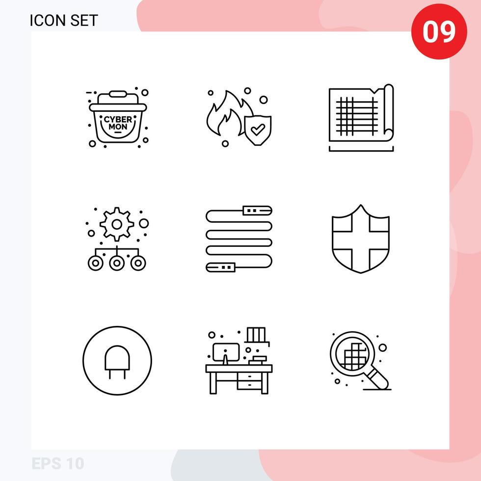 Group of 9 Modern Outlines Set for protection rope house jump settings Editable Vector Design Elements