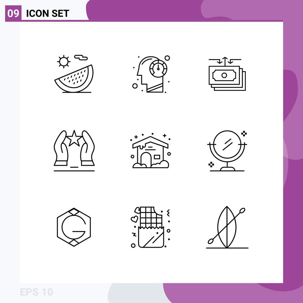 9 User Interface Outline Pack of modern Signs and Symbols of motivate built mind report money Editable Vector Design Elements