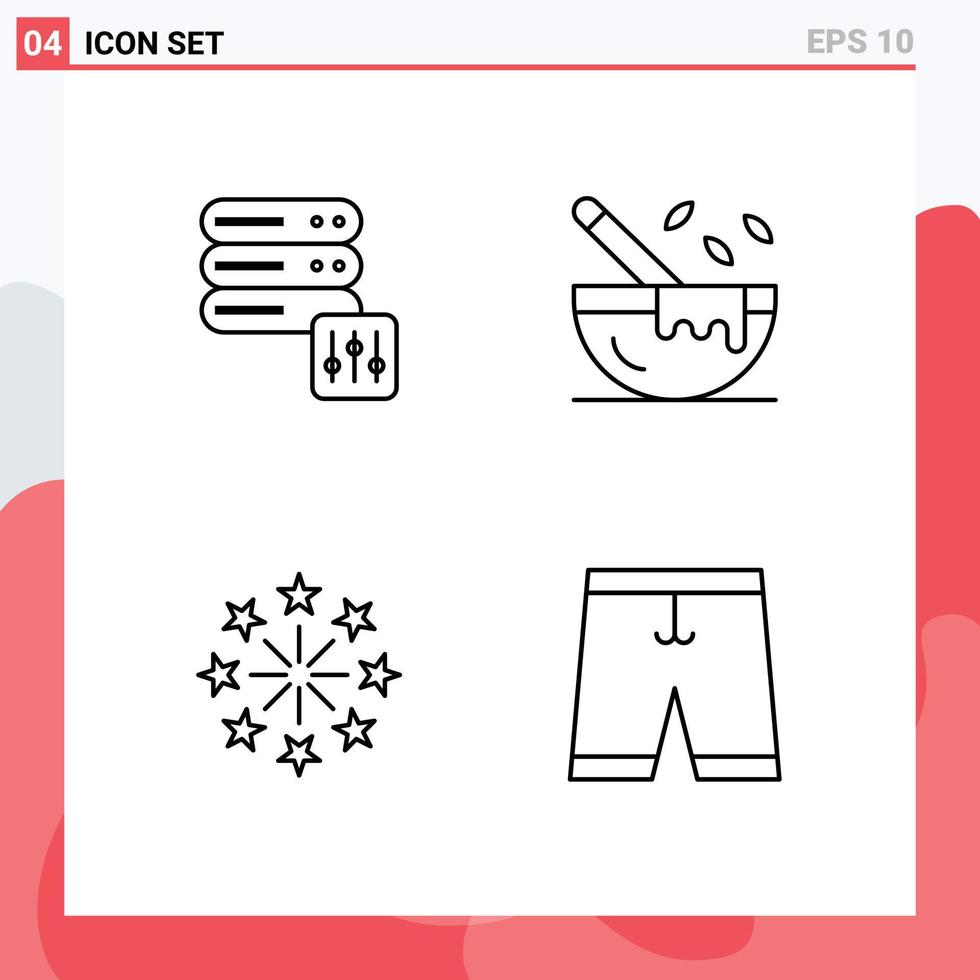 Set of 4 Modern UI Icons Symbols Signs for database holiday boiling restaurant accessories Editable Vector Design Elements