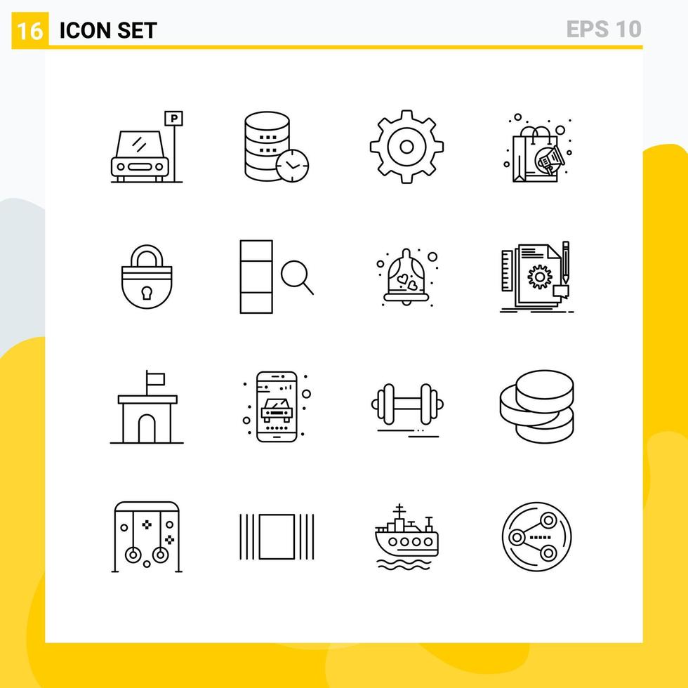 Pack of 16 creative Outlines of password lock watch shopping digital Editable Vector Design Elements