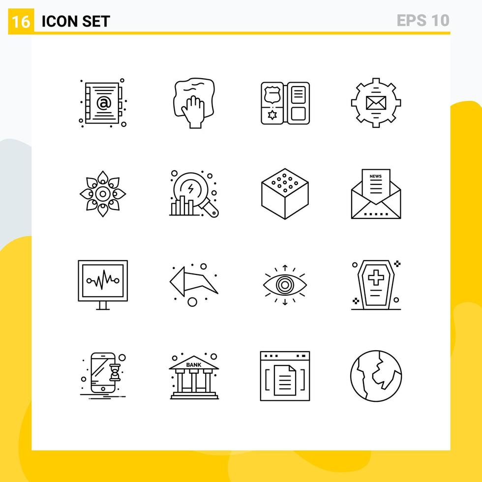 16 User Interface Outline Pack of modern Signs and Symbols of celebrate help book email communication Editable Vector Design Elements